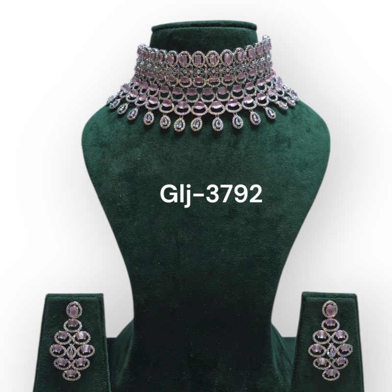 Choker Necklace with Earrings Jewellery Set for Women Suited for Party, Wedding, Engagement - Image 2