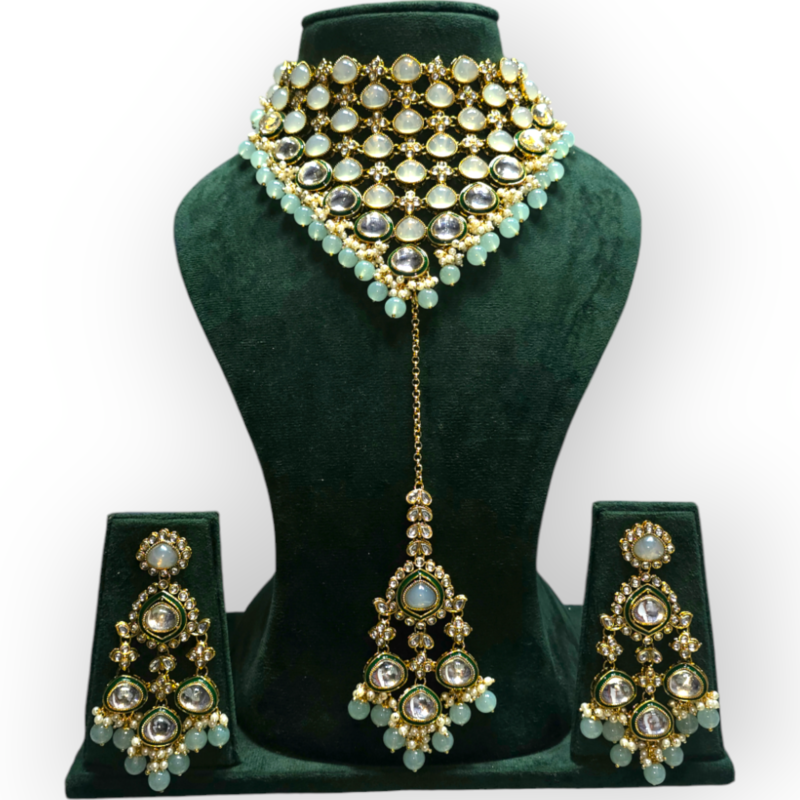 Polki CHOKER Necklace set with Maangtikka - Image 2