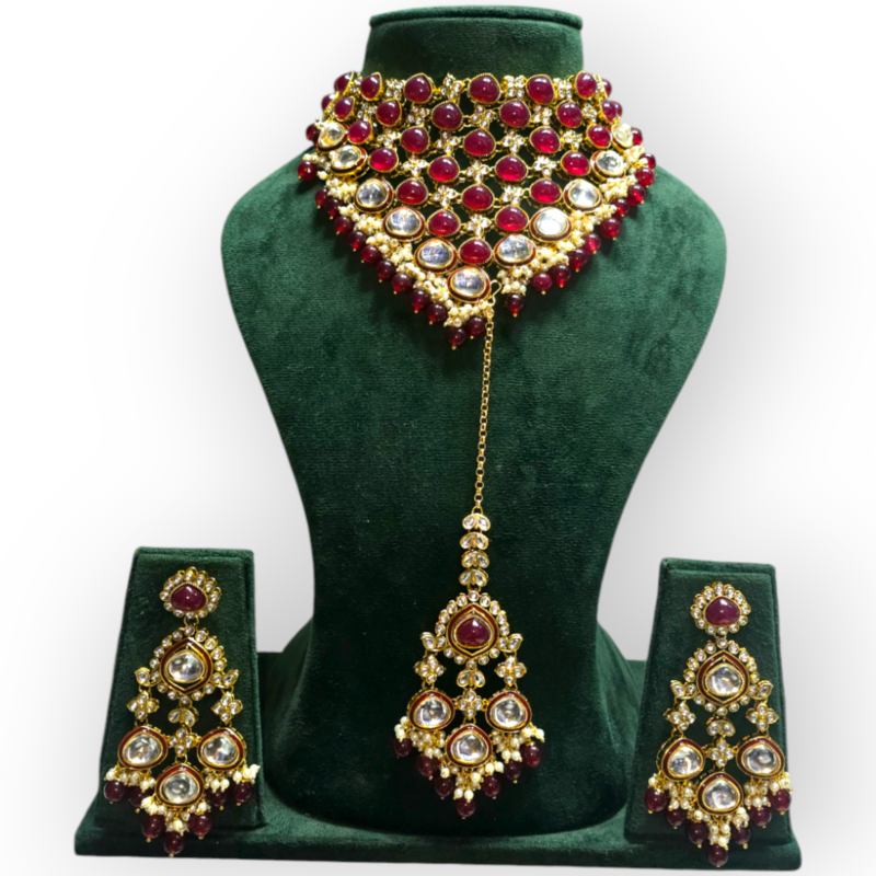 Polki CHOKER Necklace set with Maangtikka - Image 3