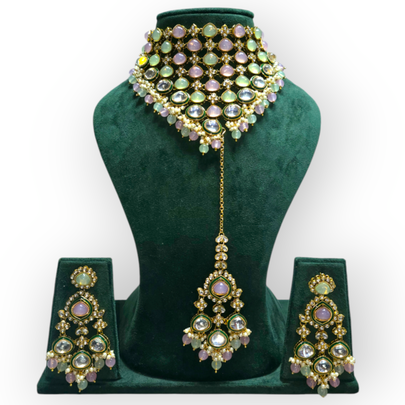 Polki CHOKER Necklace set with Maangtikka - Image 4