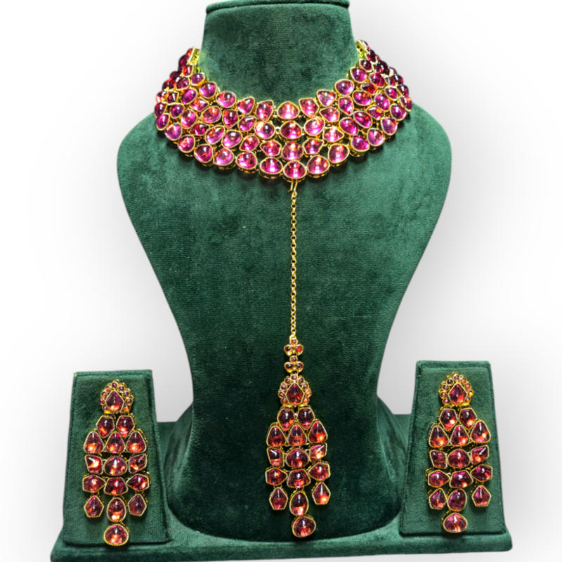 Polki Necklace set with Maangtikka - Image 3