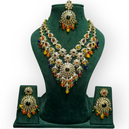 Polki Long Necklace set with Maangtikka