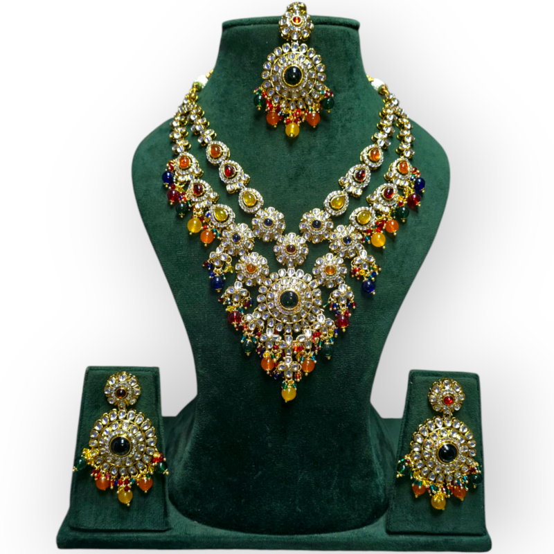 Polki Long Necklace set with Maangtikka