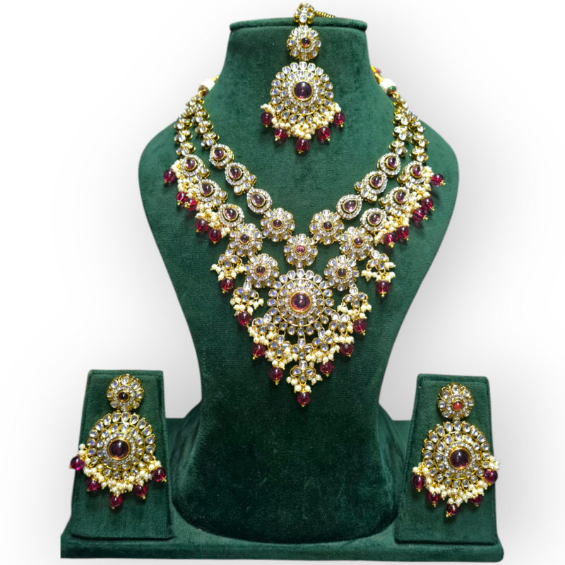 Polki Long Necklace set with Maangtikka - Image 2