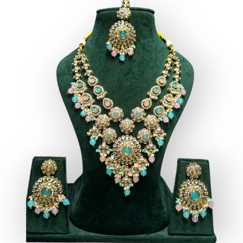 Polki Long Necklace set with Maangtikka - Image 3