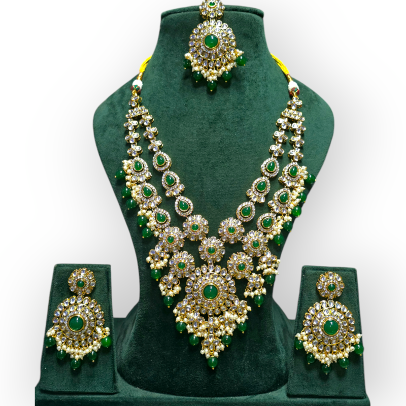 Polki Long Necklace set with Maangtikka - Image 4