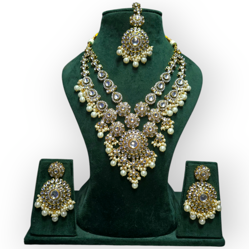 Polki Long Necklace set with Maangtikka - Image 5