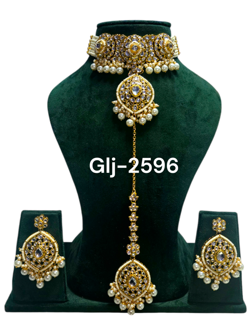 Polki Choker Necklace set with Maangtikka - Image 2