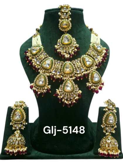 Maroon Runali Kundan Jewellery Set