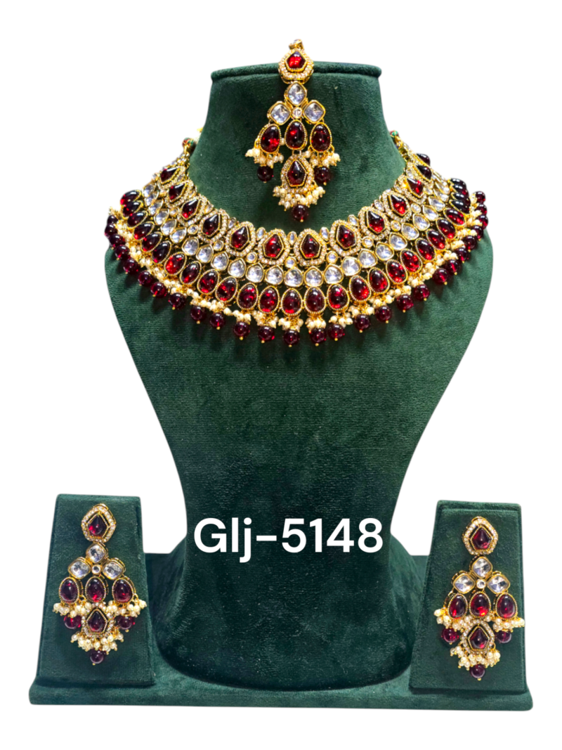 Polki Necklace set with Maangtikka - Image 3
