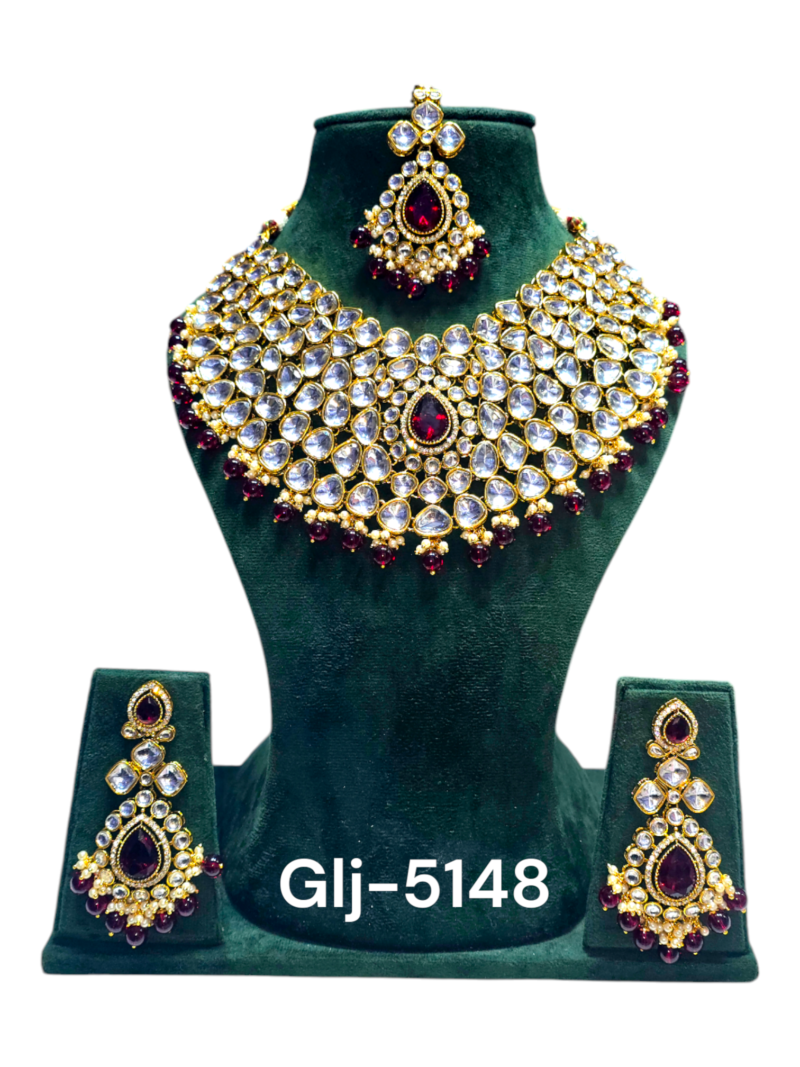 Polki Necklace set with Maangtikka - Image 2