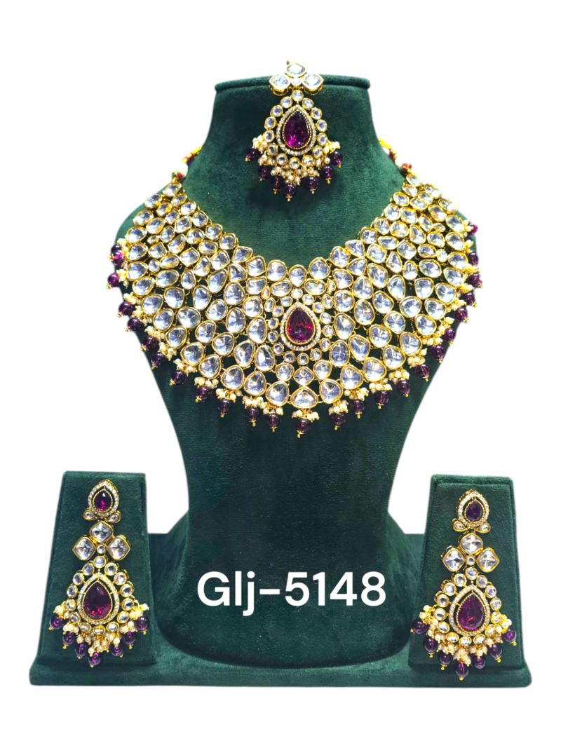 Polki Necklace set with Maangtikka - Image 3